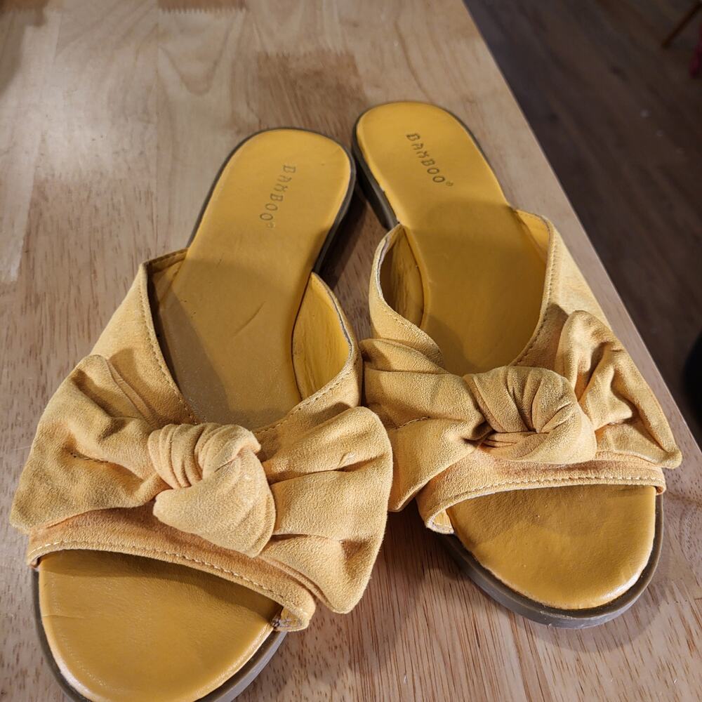 Bamboo Yellow Fabric Bow Slides Size 10 Rubber Sole Padded Comfort - Picture 4 of 9